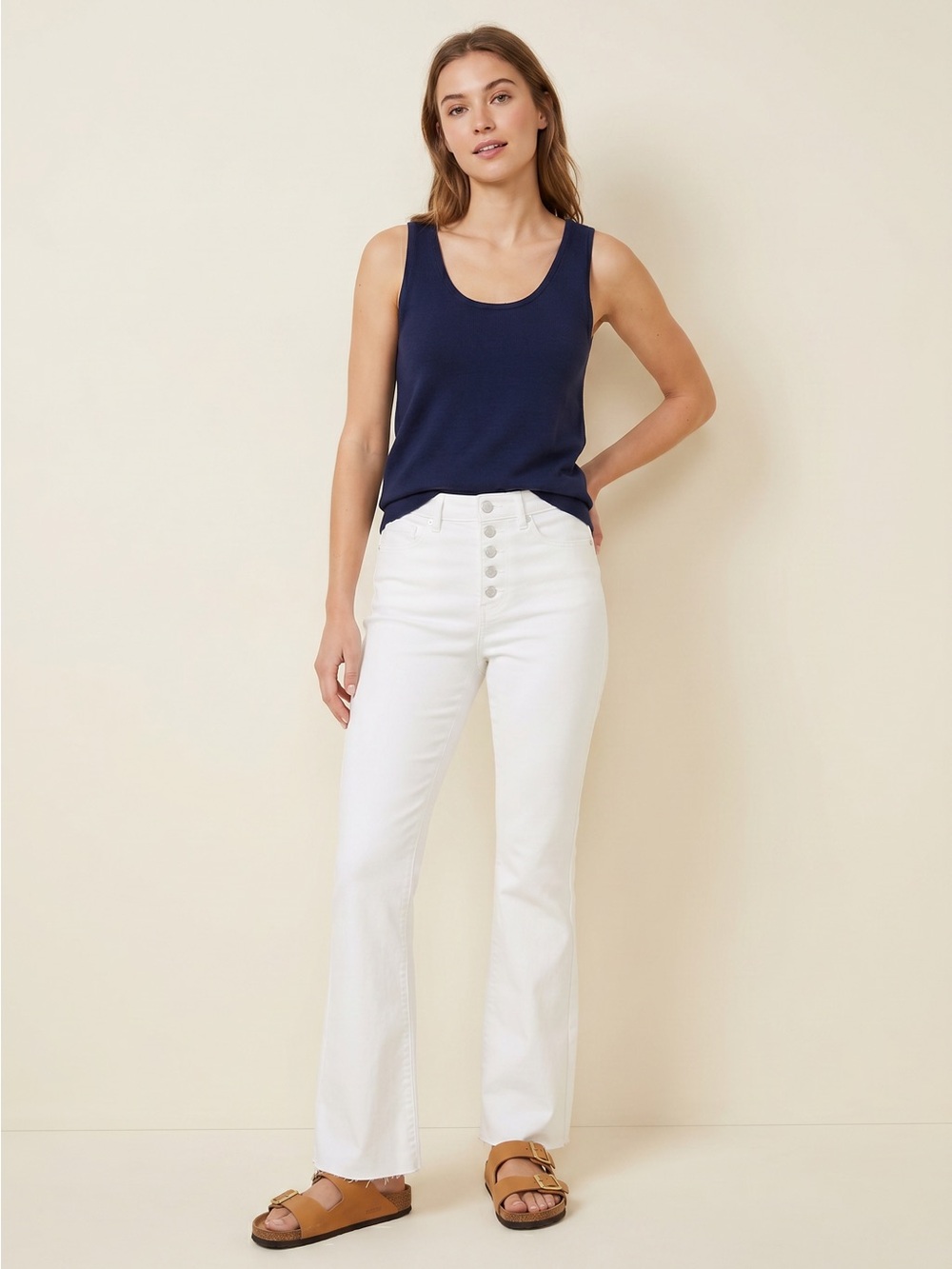 LOFT High-Rise White Slim Flare Jeans